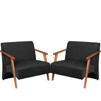 Poltrona Namoradeira Venus Braço Madeira Maciça Suede Preto - 1