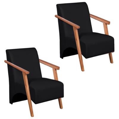 Kit 2 Poltronas Venus 1 Lugar Braço Madeira Maciça Courino Preto