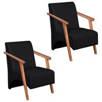 Kit 2 Poltronas Venus 1 Lugar Braço Madeira Maciça Courino Preto - 1