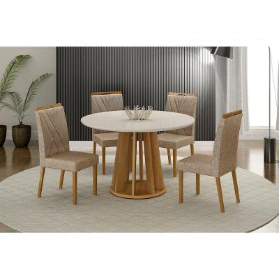 Conjunto Mesa Rose Com 4 Cadeiras Lara Bege Linho