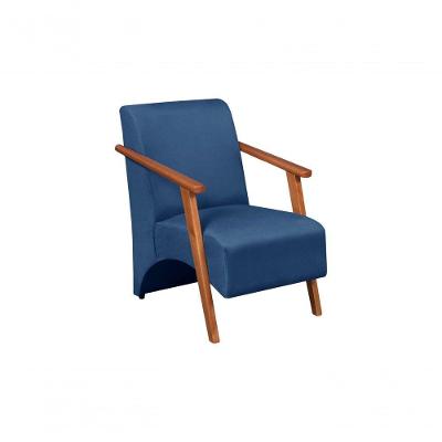 Poltrona Venus 1 Lugar Braço Madeira Maciça Tecido Suede Azul Unidecor