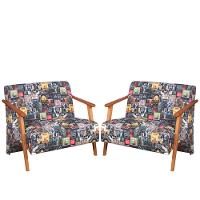 Kit 2 Poltronas Namoradeira Venus Braço Madeira Maciça Estampada Retro Bar 107 - 1