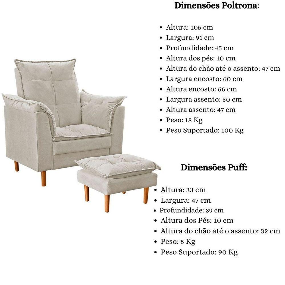 Poltrona De Amamentação Celine Com Puff Suede Bege Claro - 3