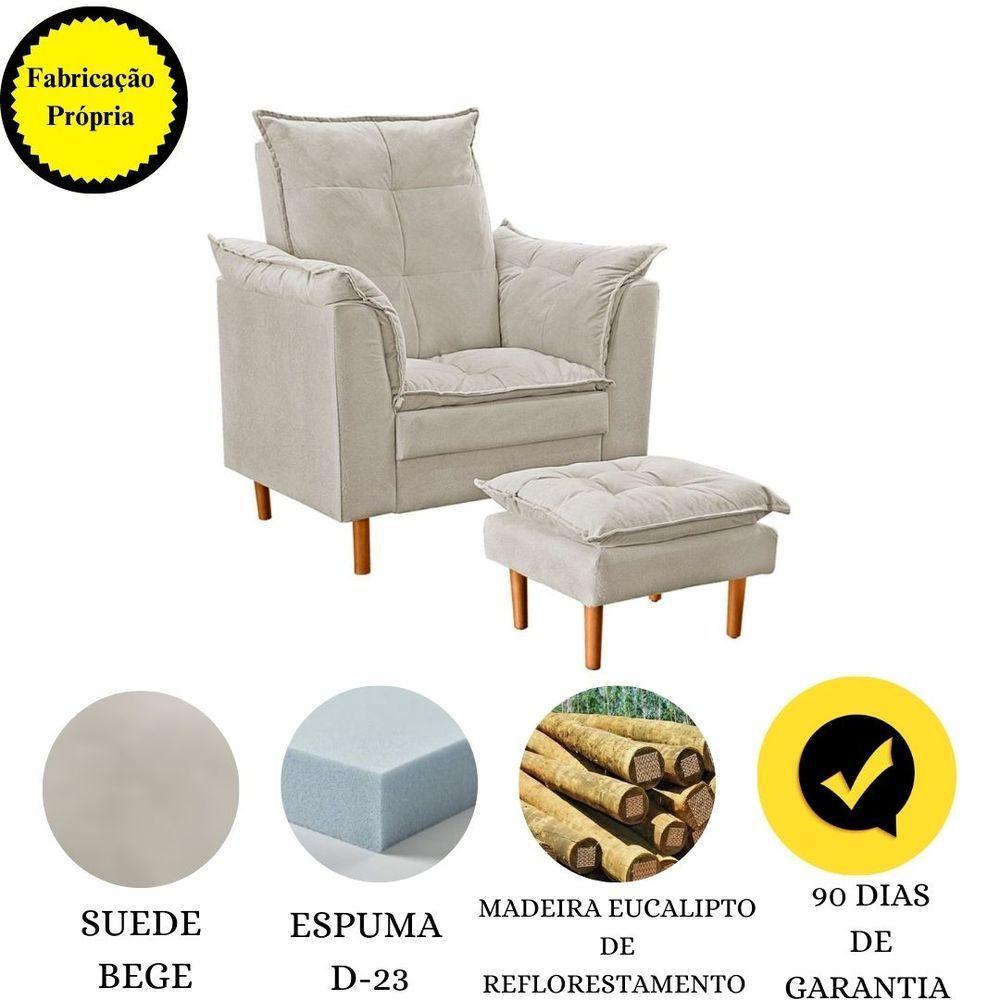 Poltrona De Amamentação Celine Com Puff Suede Bege Claro - 5