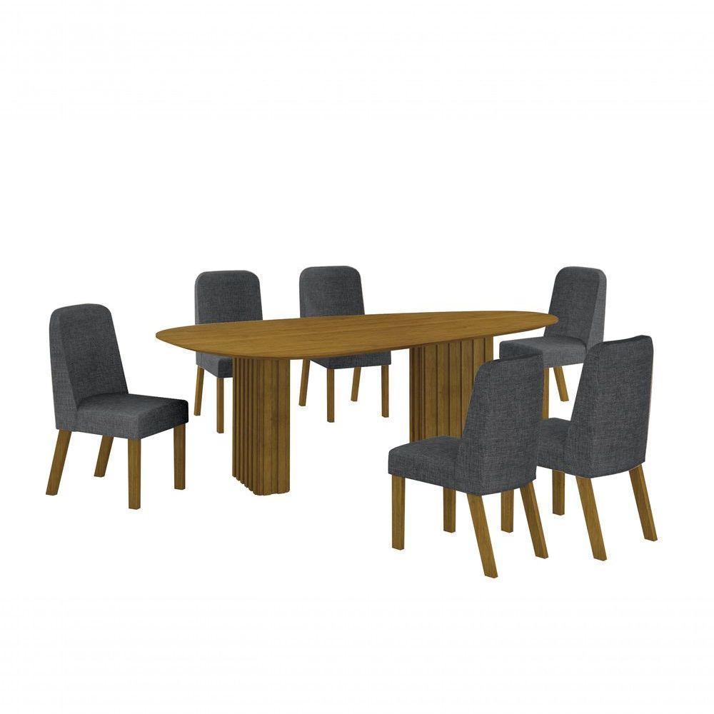 Conjunto Sala De Jantar Mesa Orgânica Sem Vidro 200cm Com 6 Cadeiras Pé Madeira Isis Freijó-linho Chumbo - 1