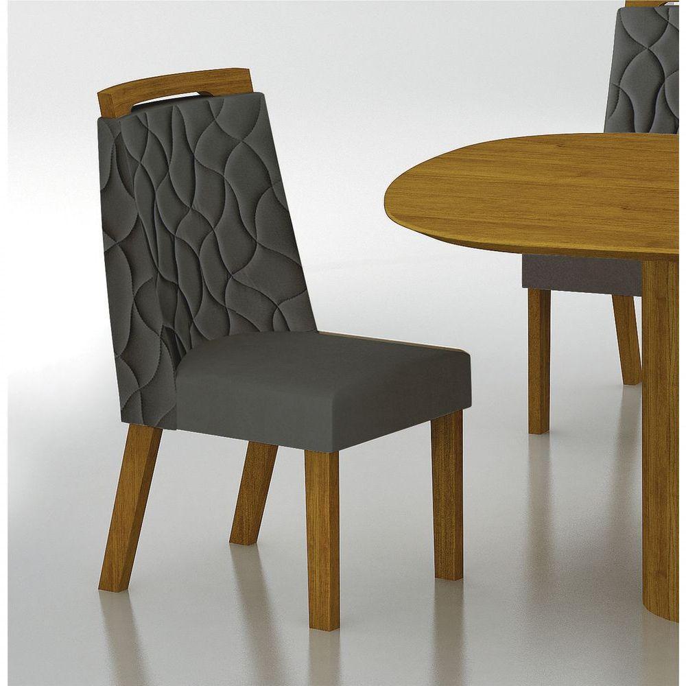 Conjunto Sala De Jantar Mesa Orgânica Sem Vidro 200cm Com 6 Cadeiras Pé Mdf Dacota Freijó Off White-freijó-joli Chumbo - 4