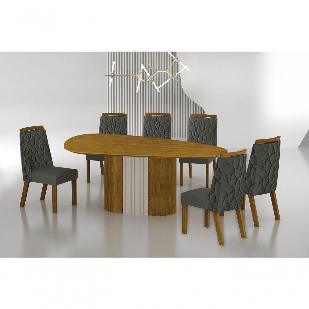 Conjunto Sala De Jantar Mesa Orgânica Sem Vidro 200cm Com 6 Cadeiras Pé Mdf Dacota Freijó Off White-freijó-joli Chumbo - 7