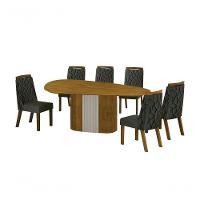 Conjunto Sala De Jantar Mesa Orgânica Sem Vidro 200cm Com 6 Cadeiras Pé Mdf Dacota Freijó Off White-freijó-joli Chumbo - 1