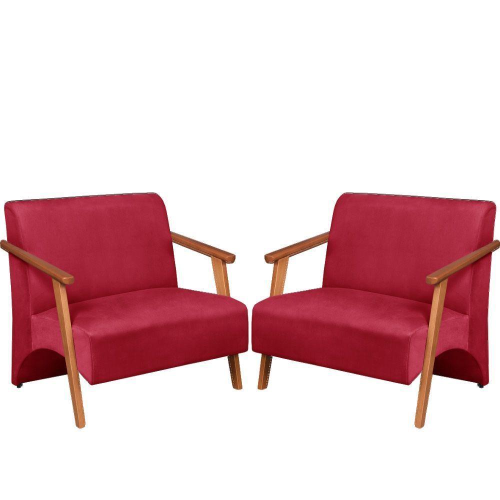 Poltrona Namoradeira Venus Braço Madeira Maciça Suede Vermelho - 1