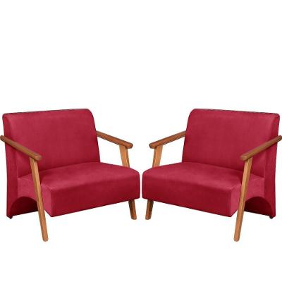 Poltrona Namoradeira Venus Braço Madeira Maciça Suede Vermelho