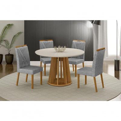 Conjunto Mesa Rose Com 4 Cadeiras Lara Prata Linho