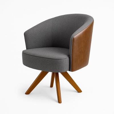 Poltrona Julia Giratoria Com Couro Pes Madeira - Luxo De Cinza Couro