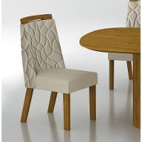 Conjunto Sala De Jantar Mesa Orgânica Com Vidro 200cm Com 6 Cadeiras Pé Mdf Dacota Freijó Off White-off White-joli Palha