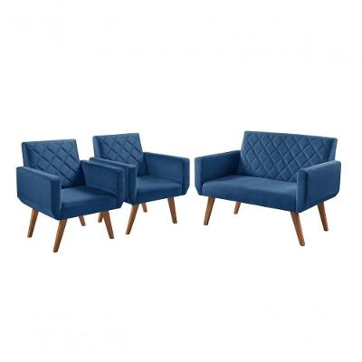Conjunto Anabelle 2 Poltronas De 1 Lugar 1 Poltrona 2 Lugares Braço Azul Bic