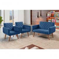 Conjunto Anabelle 2 Poltronas De 1 Lugar 1 Poltrona 2 Lugares Braço Azul Bic - 4