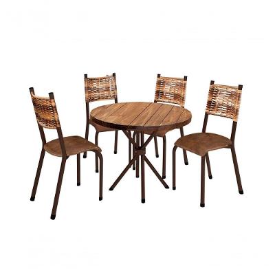 Conjunto França 04 Cadeiras Com Base Sergipe Bm Tubulares Pinus Conhaque-ratan Carvalho-courino C13