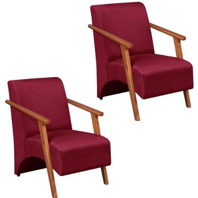 Kit 2 Poltronas Venus 1 Lugar Braço Madeira Maciça Suede Bordô Unidecor