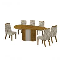 Conjunto Sala De Jantar Mesa Orgânica Sem Vidro 200cm Com 6 Cadeiras Pé Mdf Dacota Freijó Off White-freijó-joli Palha - 1