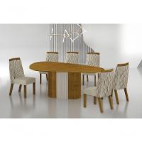 Conjunto Sala De Jantar Mesa Orgânica Sem Vidro 200cm Com 6 Cadeiras Pé Mdf Dacota Freijó Off White-freijó-joli Palha - 7