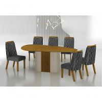 Conjunto Sala De Jantar Mesa Orgânica Sem Vidro 200cm Com 6 Cadeiras Pé Mdf Dacota Off White Freijó-freijó-linho Chumbo - 7