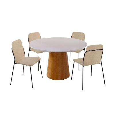 Conjunto Florença Com 4 Cadeiras E Base Paris Bm Tubulares Off White-linho 303