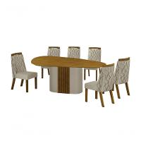 Conjunto Sala De Jantar Mesa Orgânica Sem Vidro 200cm Com 6 Cadeiras Pé Mdf Dacota Off White Freijó-freijó-joli Palha - 1