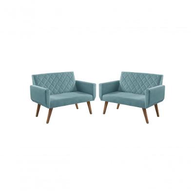 Kit 2 Poltronas 2 Lugares Anabelle Suede Turquesa Unidecor