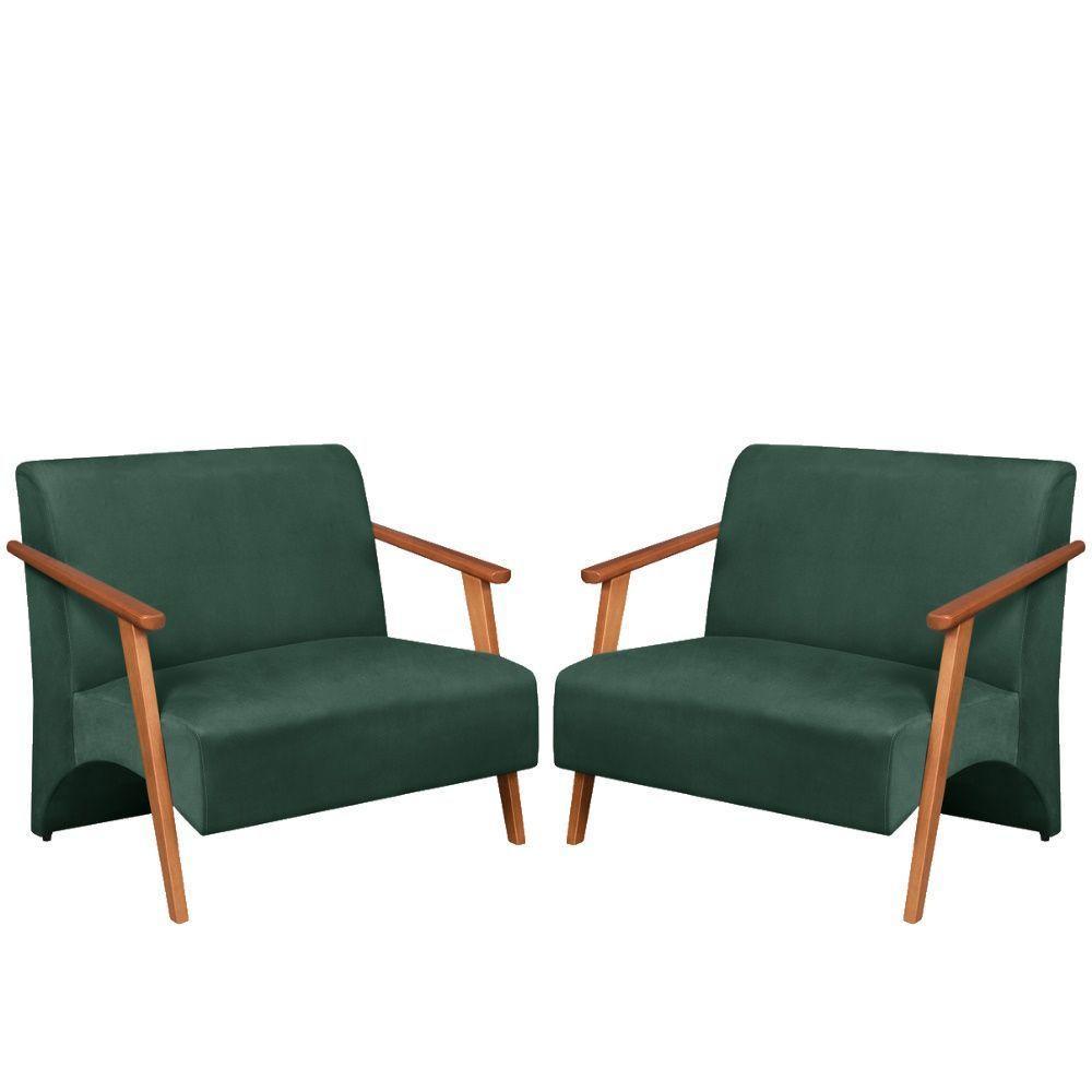 Poltrona Namoradeira Venus Braço Madeira Maciça Suede Verde - 1