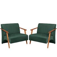 Poltrona Namoradeira Venus Braço Madeira Maciça Suede Verde - 1