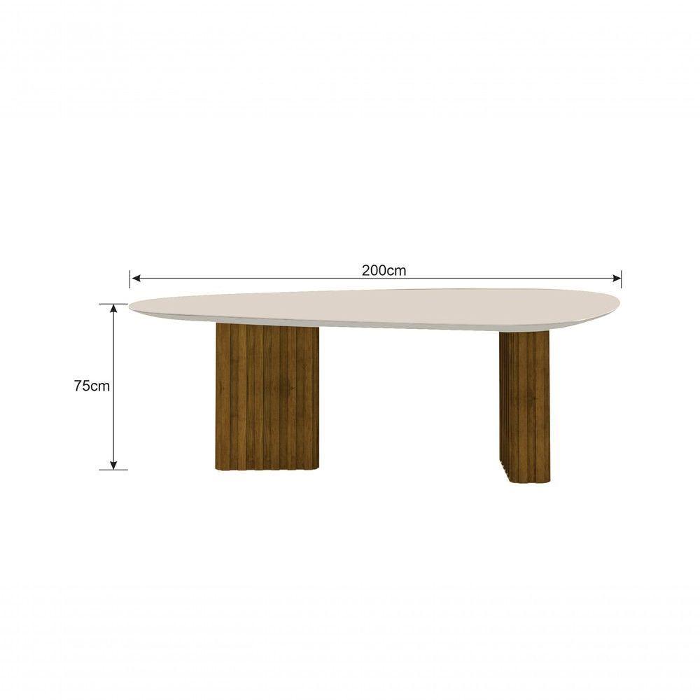 Conjunto Sala De Jantar Mesa Orgânica Com Vidro 200cm Com 6 Cadeiras Pé Madeira Isis Freijó-off White-linho Palha - 2