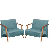 Poltrona Namoradeira Venus Braço Madeira Maciça Suede Turquesa - 1