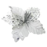 Kit 8 Flor De Natal Prata Artificial Com Brilho 19cm - 1