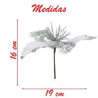 Kit 8 Flor De Natal Prata Artificial Com Brilho 19cm - 2