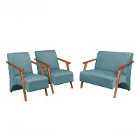 Conjunto Venus Braços Em Madeira Maciça 1 Namoradeira 2 Poltronas Suede Acqua - 1