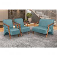 Conjunto Venus Braços Em Madeira Maciça 1 Namoradeira 2 Poltronas Suede Acqua - 4