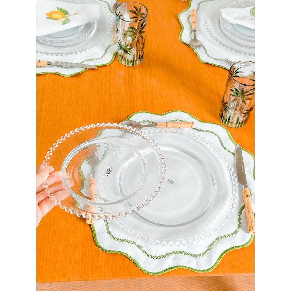 Kit Jantar 10 Pratos Rasos + 10 Pratos Sobremesa Pearl Bolinha Wolff Transparente - 2
