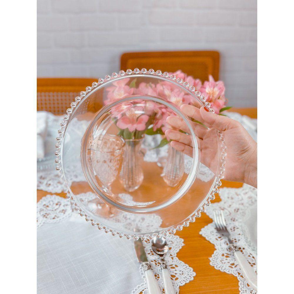 Kit Jantar 10 Pratos Rasos + 10 Pratos Sobremesa Pearl Bolinha Wolff Transparente - 4