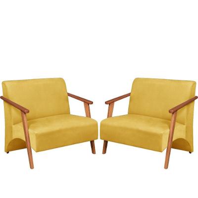 Poltrona Namoradeira Venus Braço Madeira Maciça Suede Amarelo