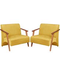 Poltrona Namoradeira Venus Braço Madeira Maciça Suede Amarelo - 1