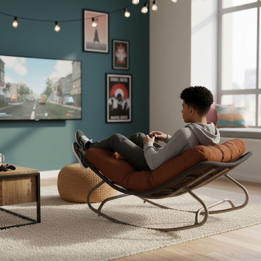 2 Cadeira Balanço Viena Corda Náutica Para Jardim Sala Trama Preto - 3