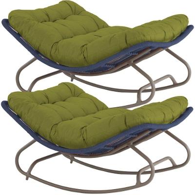 2 Cadeira Balanço Viena Corda Náutica Para Jardim Sala Trama Azul Marinho