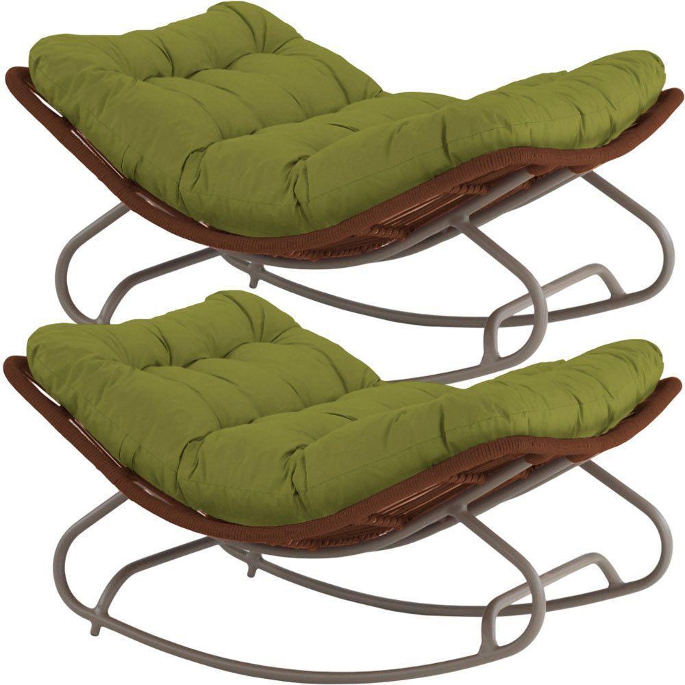 2 Cadeira Balanço Viena Corda Náutica Para Jardim Sala Trama Marrom - 1