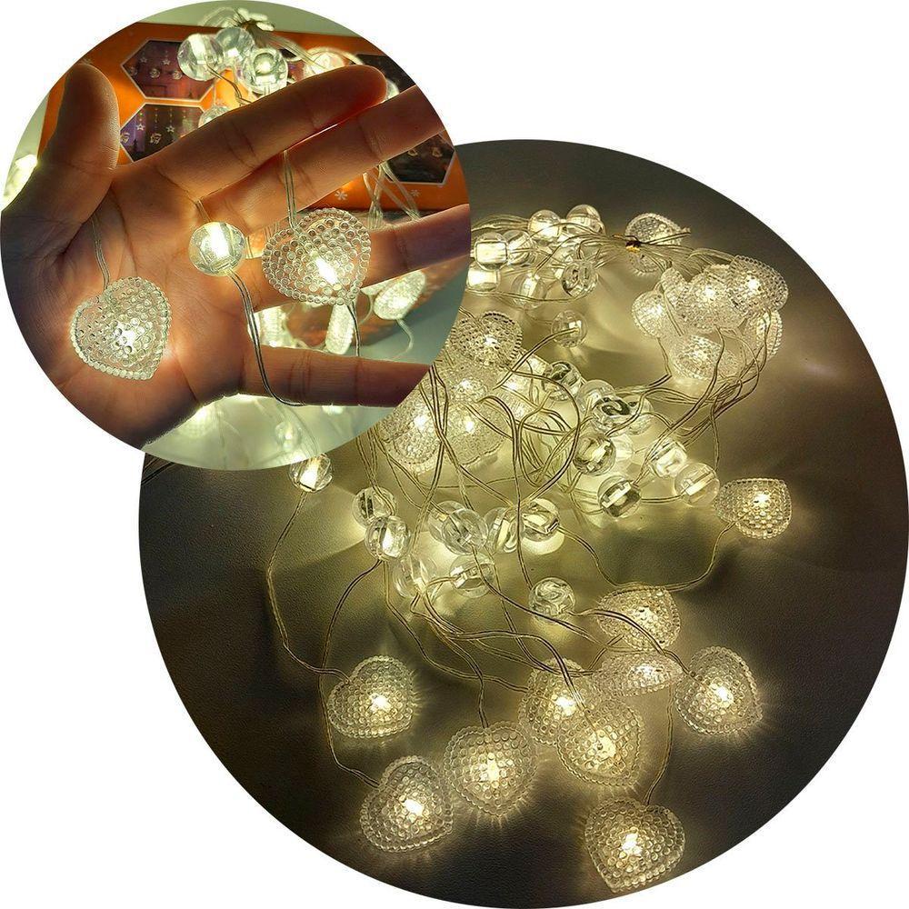 Pisca Cortina Corações Natal 80 Lâmpadas Led 3x1m 110-220v Amarelo - 1
