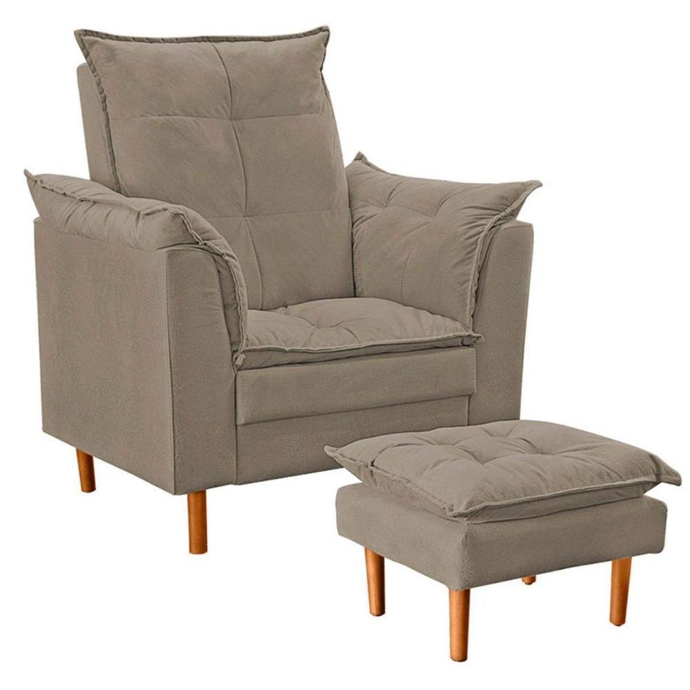 Poltrona De Amamentação Loana Com Puff Suede Bege Escuro - 5