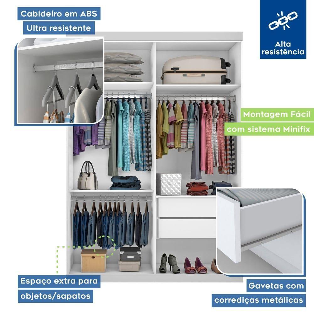 Closet Solteiro Sem Portas 2 Gavetas Júlia Minastex Branco - 4