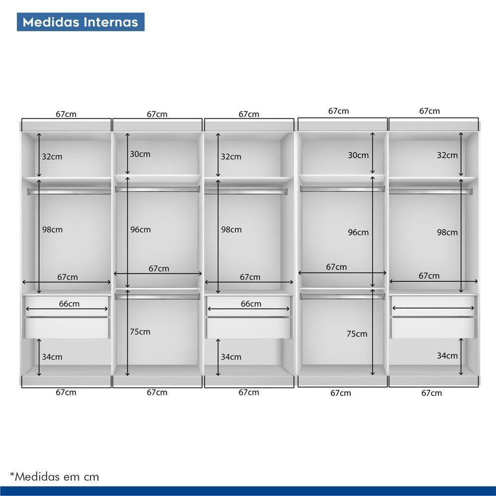 Closet Casal Sem Portas 2 Módulos 6 Gavetas França Minastex Branco - 3