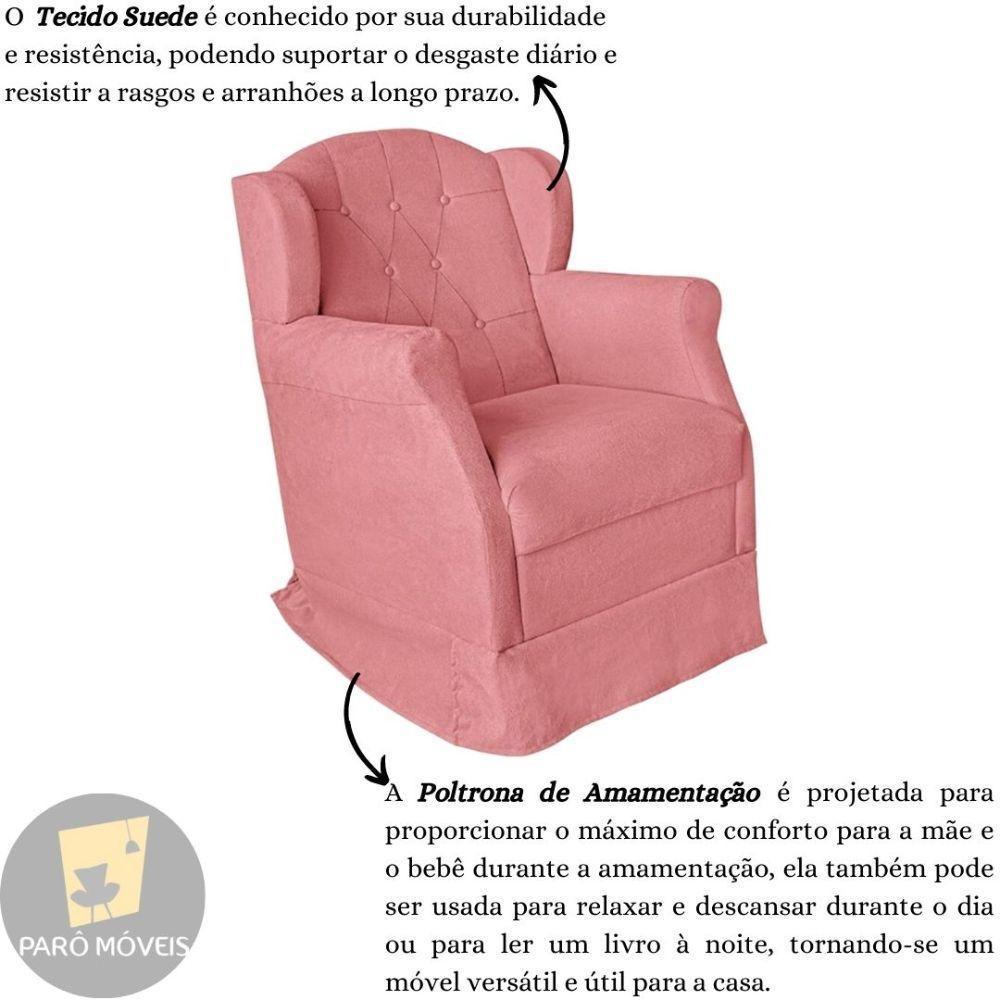 Poltrona Amamentação Com Balanço E Puff Luxo Suede Manuela Cor:rosê - 2