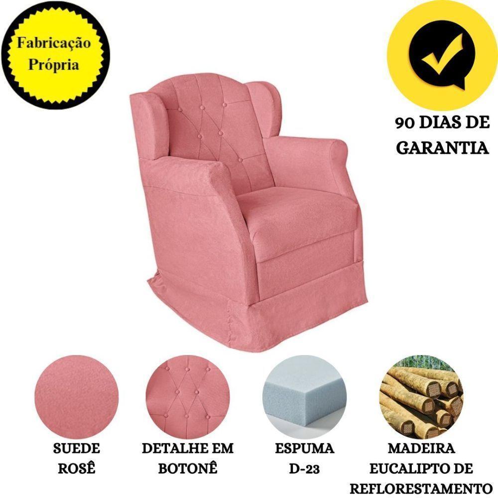 Poltrona Amamentação Com Balanço E Puff Luxo Suede Manuela Cor:rosê - 6