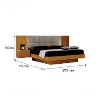 Cama De Casal Queen Size Braga Com Mesa De Cabeceira E Painel Almofadado Leifer Moveis Cinamomo,joli Palha - 2