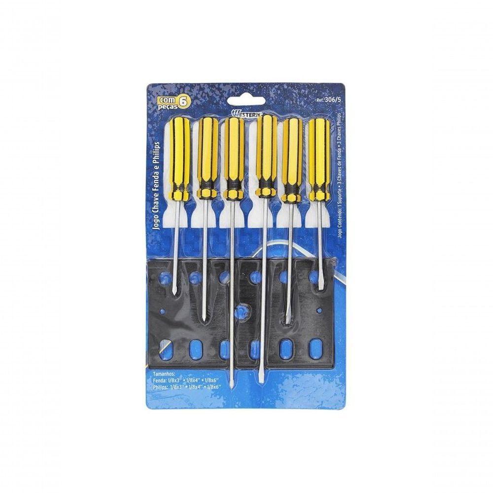 Jogo De Chaves De Fenda E Philips Western Com 6 Pecas - 2